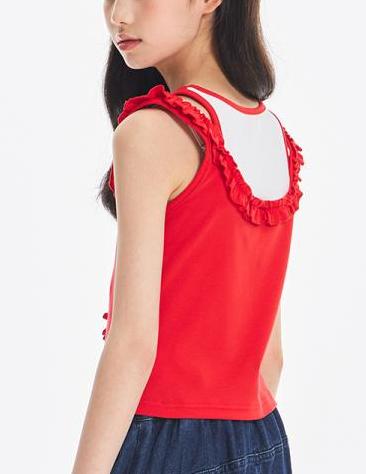Girls Ruffle Trim Bow Sleeveless Summer Tank Top