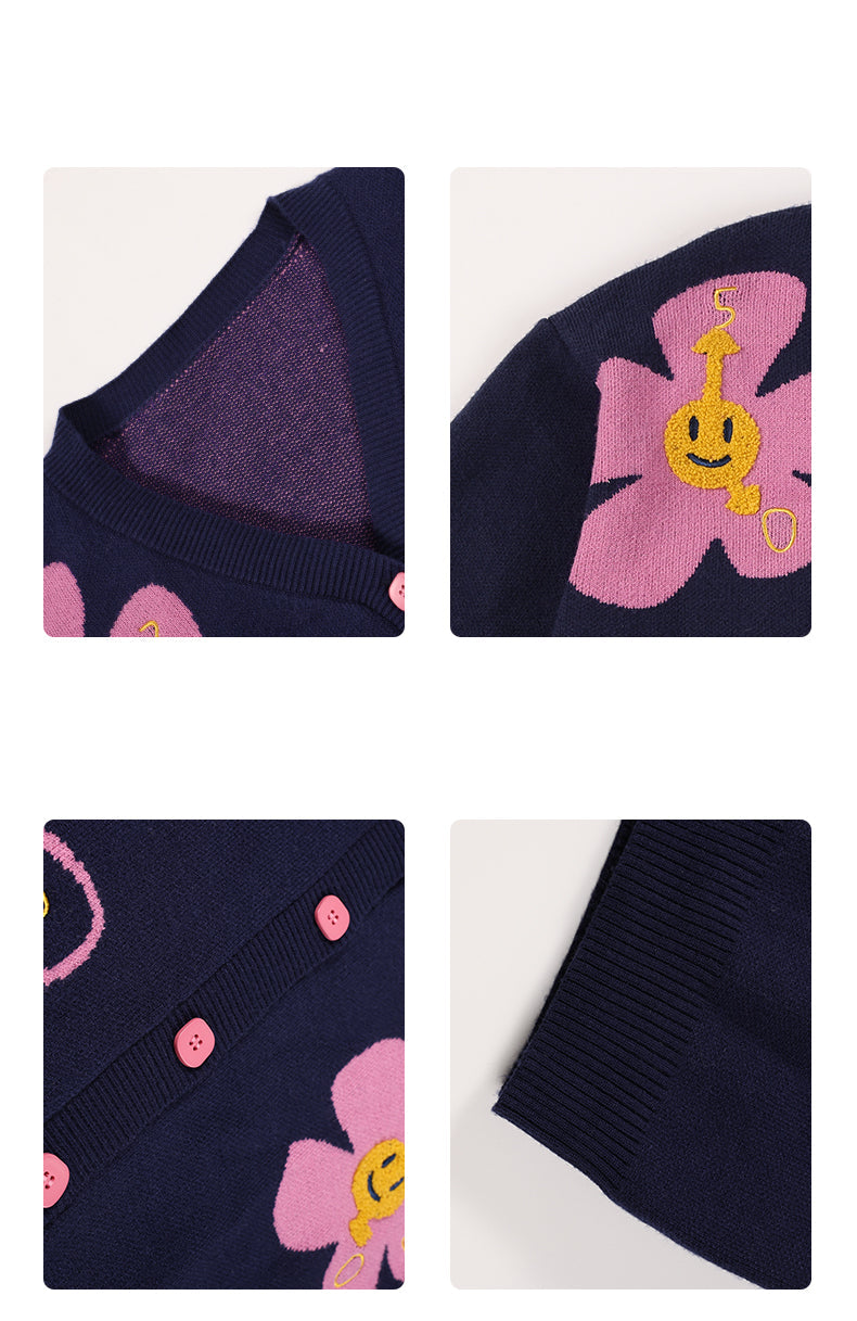 Sunflower Knit Scarf with Smiley Flower Design