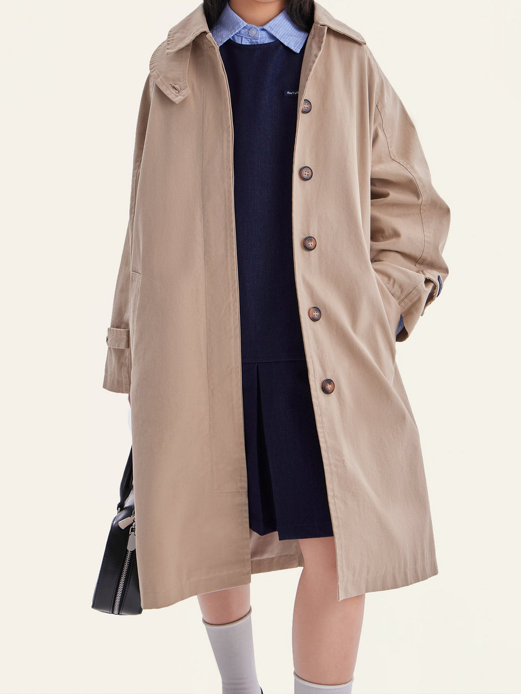 Girls Oversized Trench Coat in Neutral Maillard Style