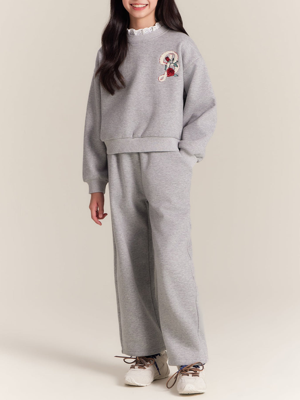 Girls Rose Sweatshirt and Pants Set Casual Outfit