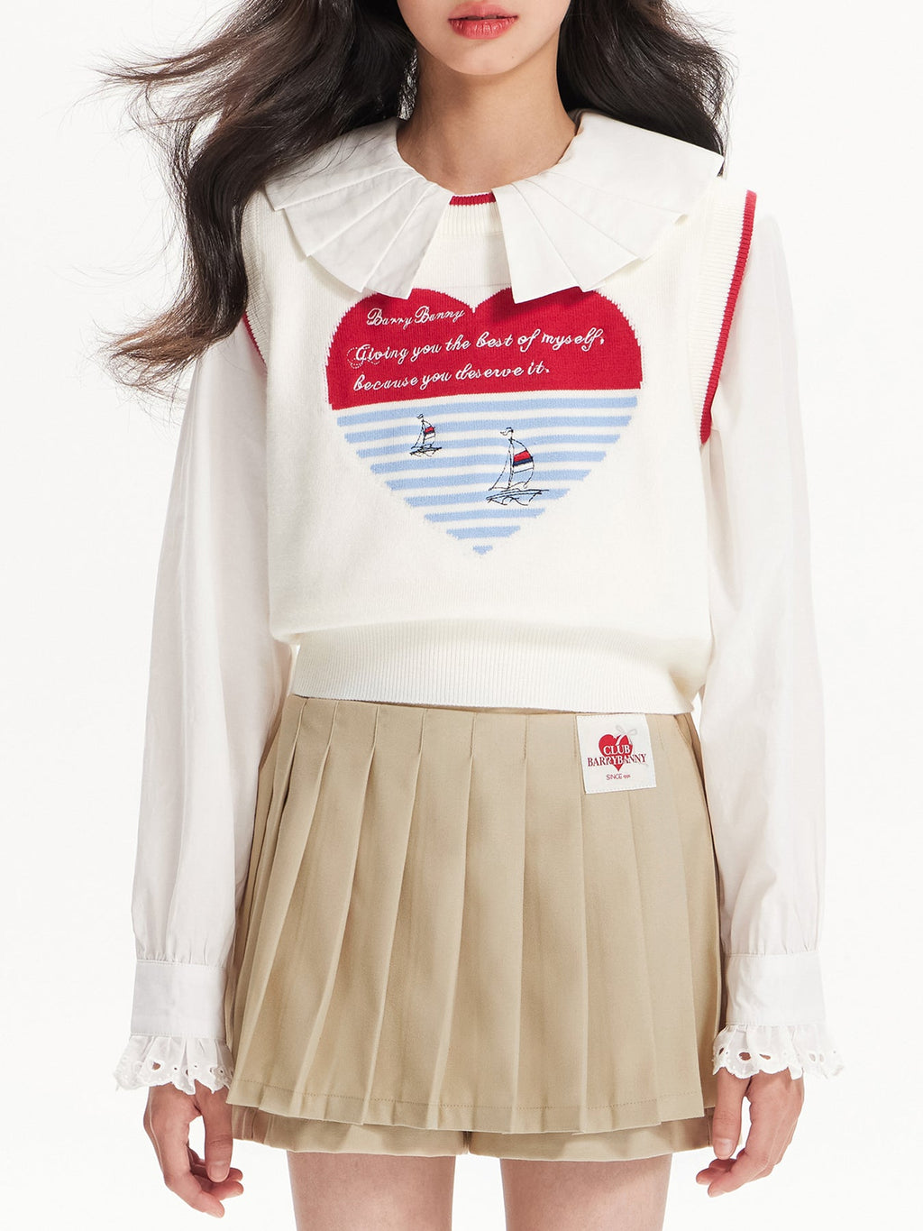 Girls Pleated Skirt with Logo Embroidery Safety Shorts