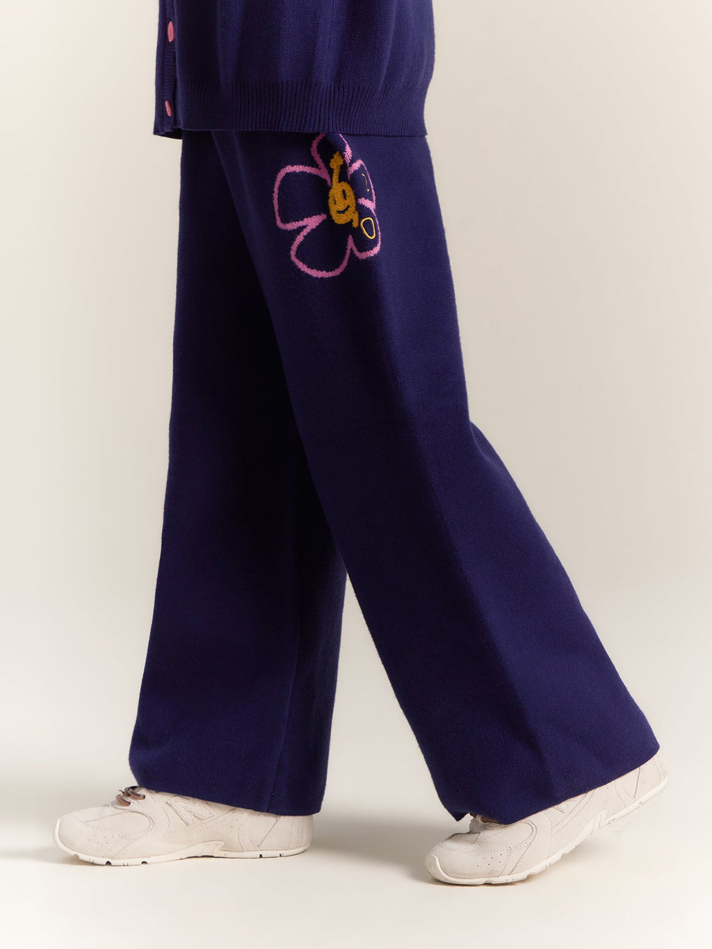 Kids Flower Knit Cardigan and Wide Leg Pants Set