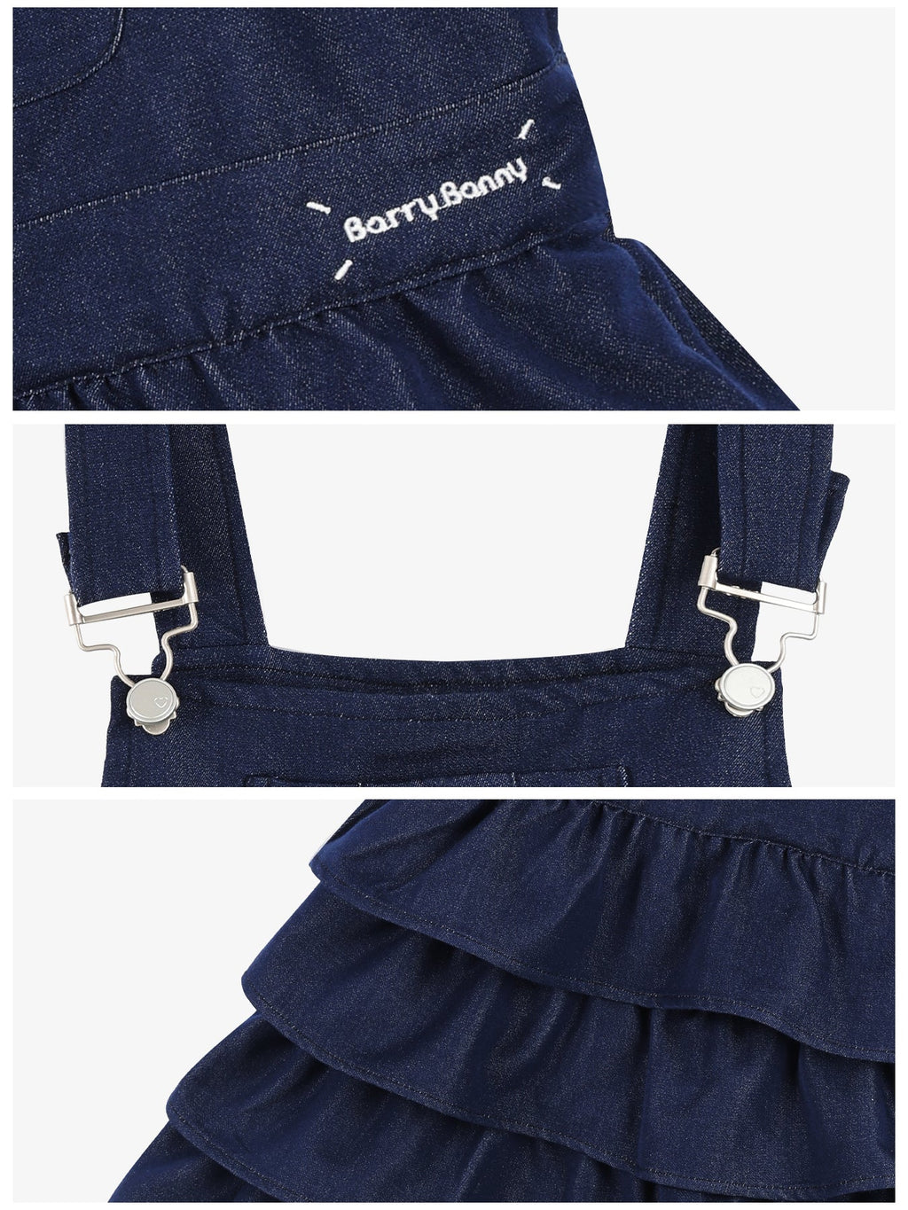 Girls Denim Layered Ruffle Overall Dress Adjustable