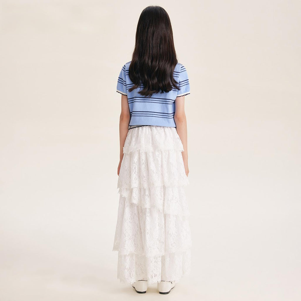 Lace Tiered Skirt for Girls – Elegant White Cake Dress
