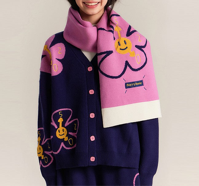 Kids Flower Knit Cardigan and Wide Leg Pants Set