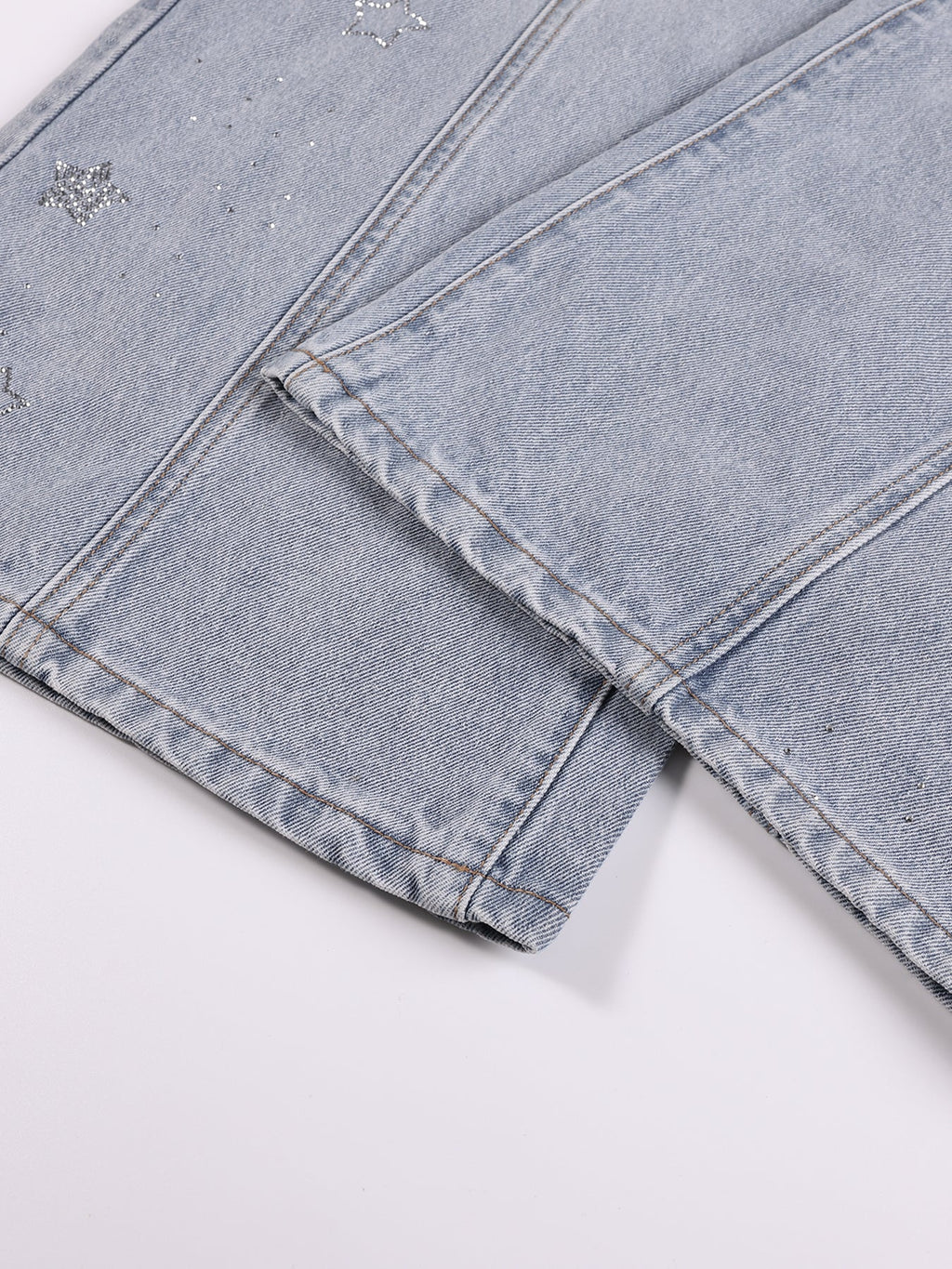 Girl's Wide Leg Star Print Denim Jeans Casual Pants