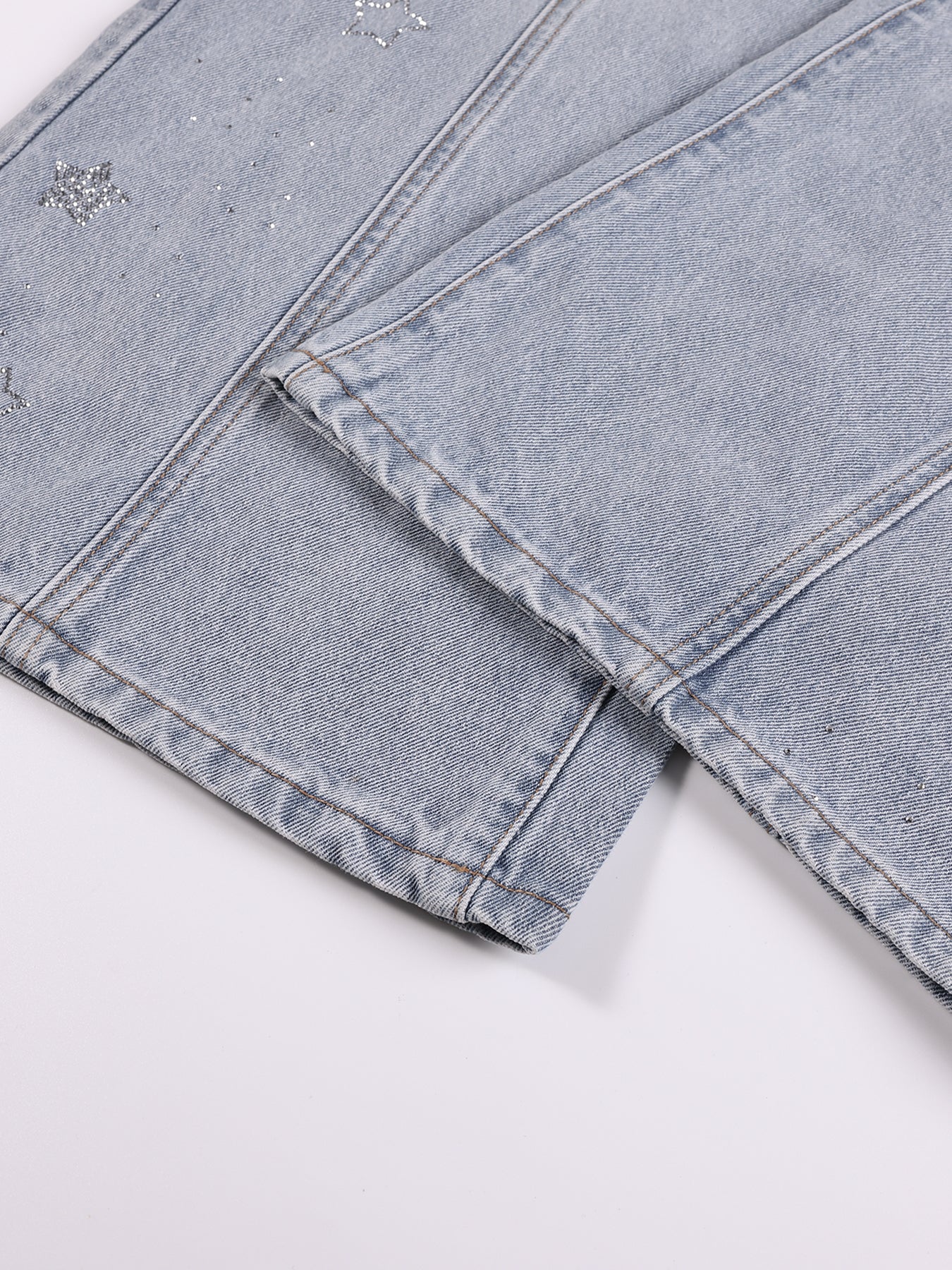 Girl's Wide Leg Star Print Denim Jeans Casual Pants