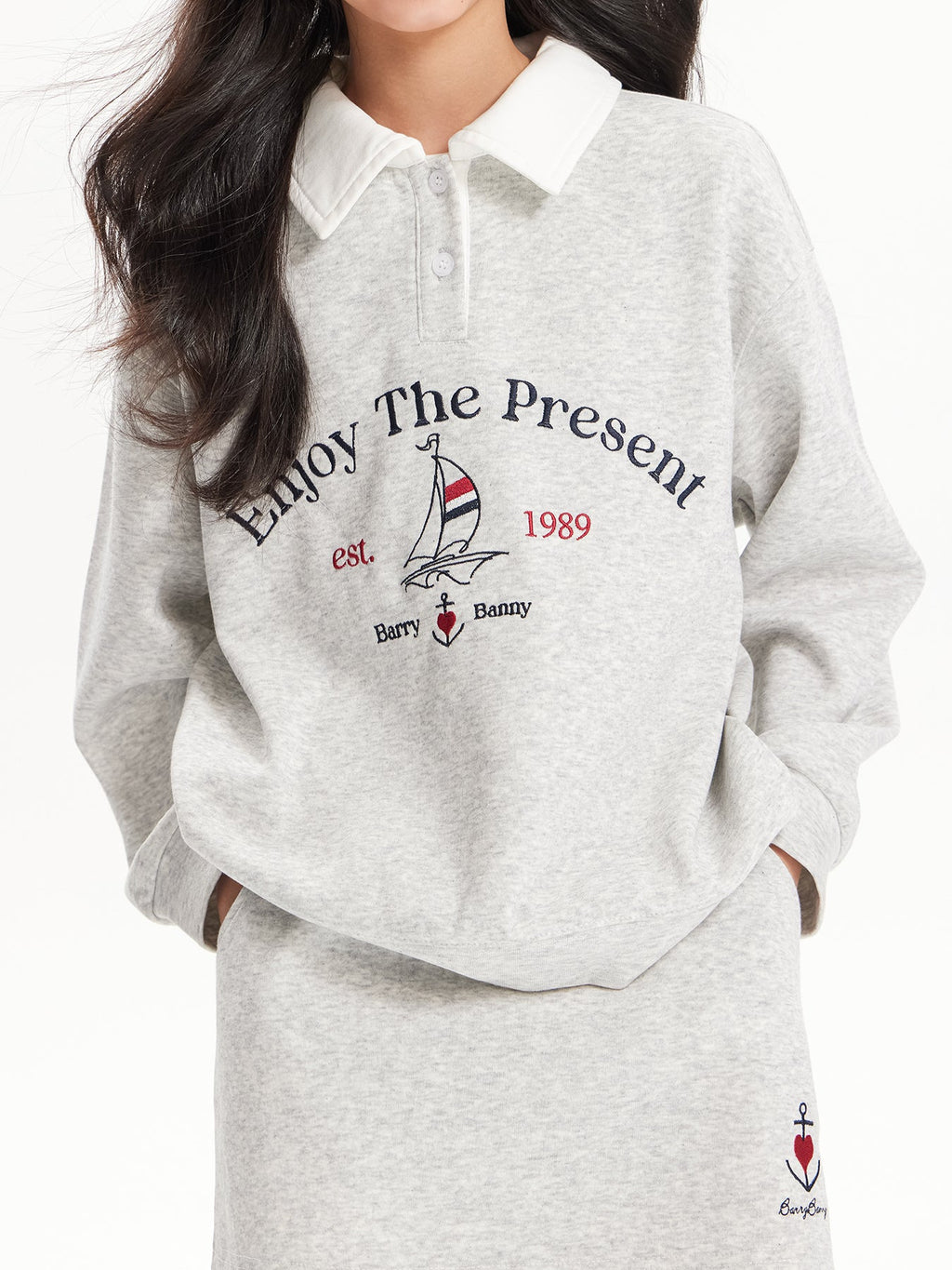 Girls Vintage Polo Sweatshirt & Wide Leg & Skirt Set - Retro Style