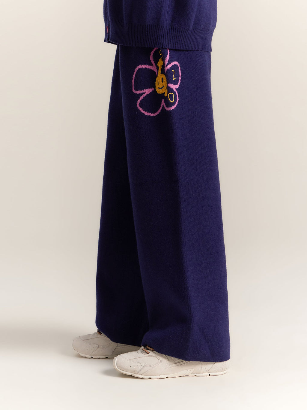 Kids Flower Knit Cardigan and Wide Leg Pants Set