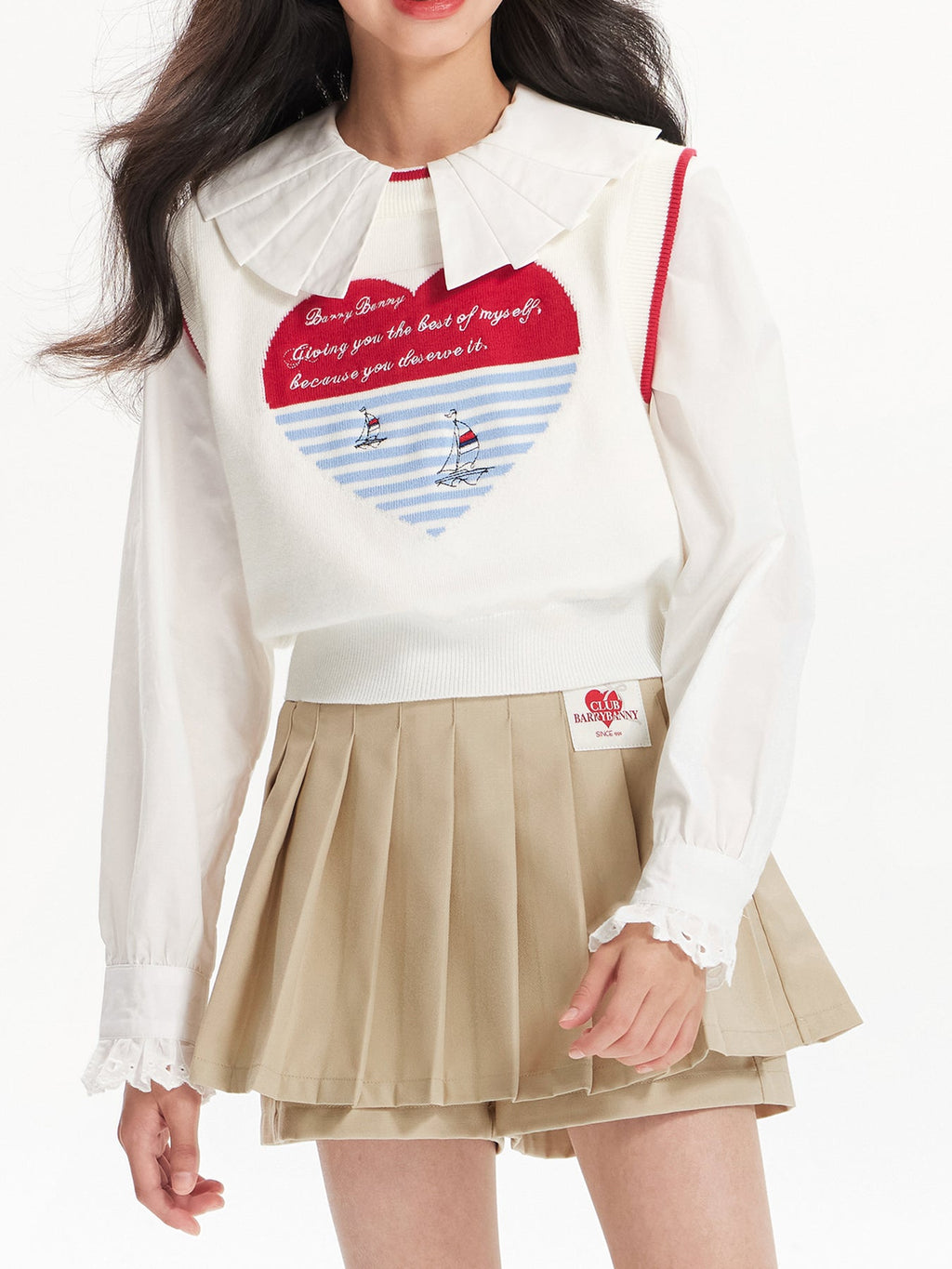 Girls Pleated Skirt with Logo Embroidery Safety Shorts