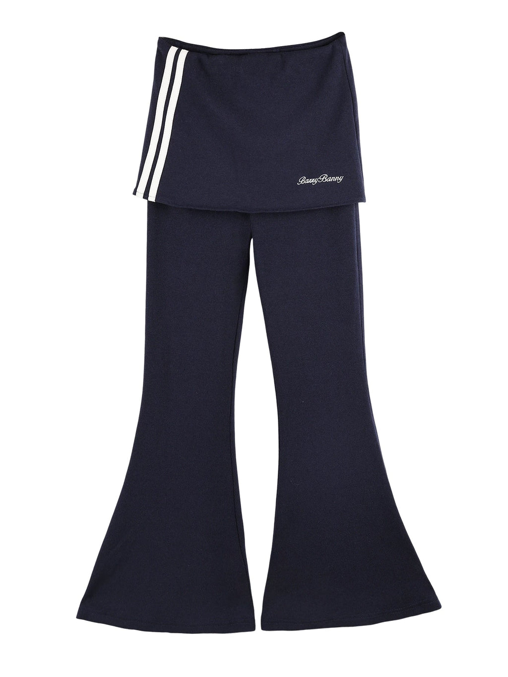 Girls Flared Pants with Skirt Overlay and Logo Embroidery