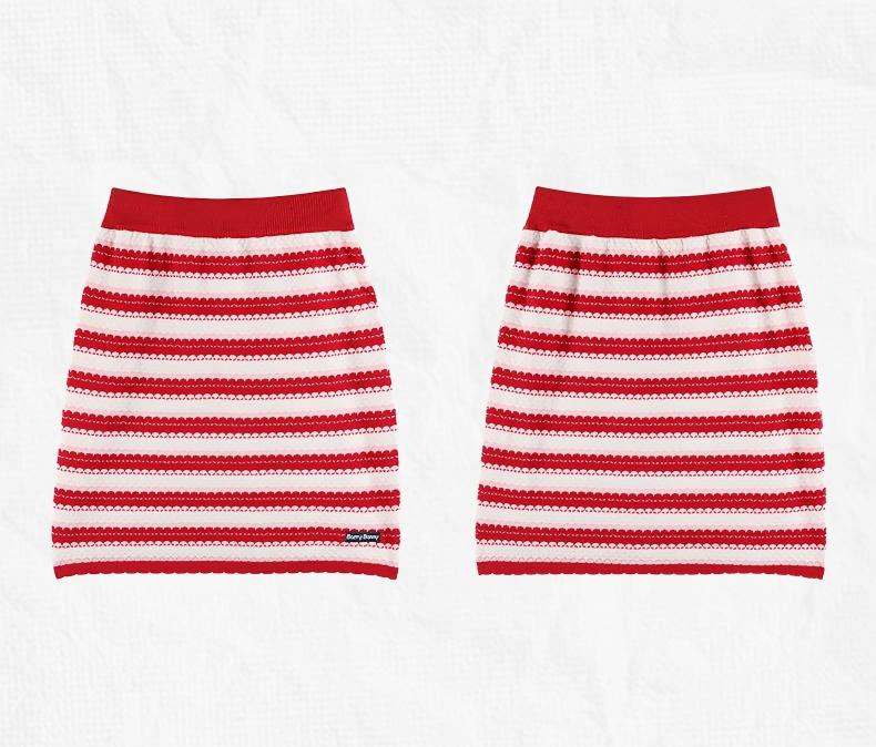 Girls Summer Knit Striped Skirt Elastic Waist Mini Skirt