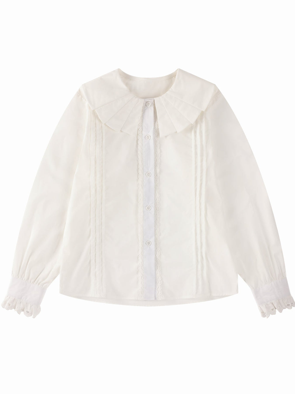 Girls White Lace Trim Long Sleeve Button Down Shirt
