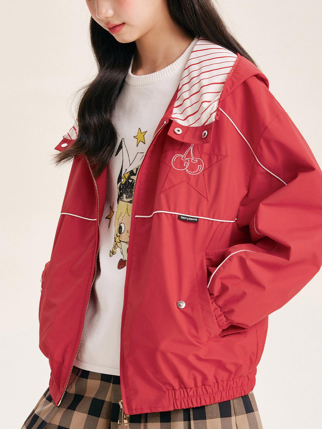 Casual Zip-Up Jacket for Kids with Striped Hood