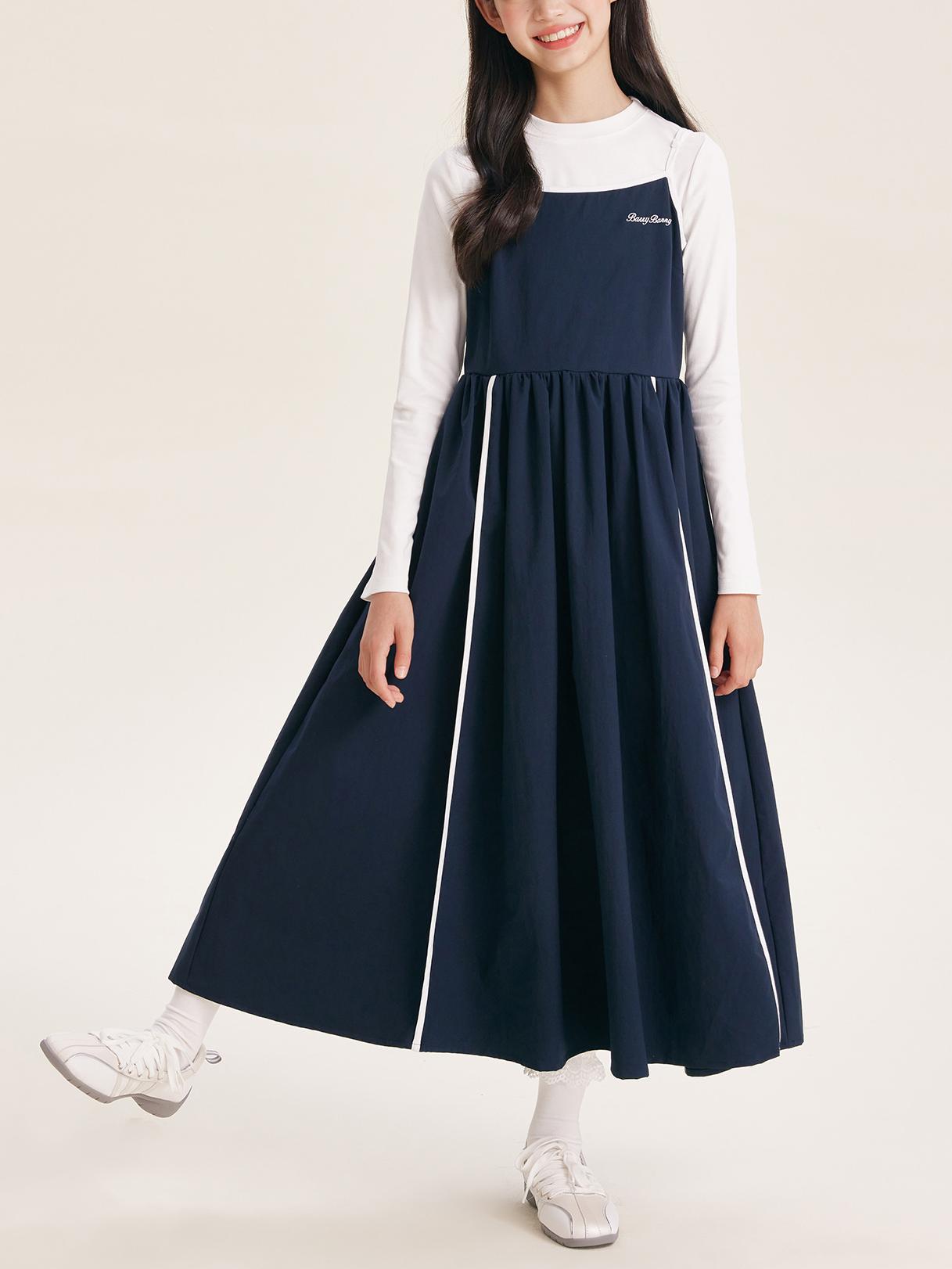 Girls' Sleeveless Dress with White Stripes
