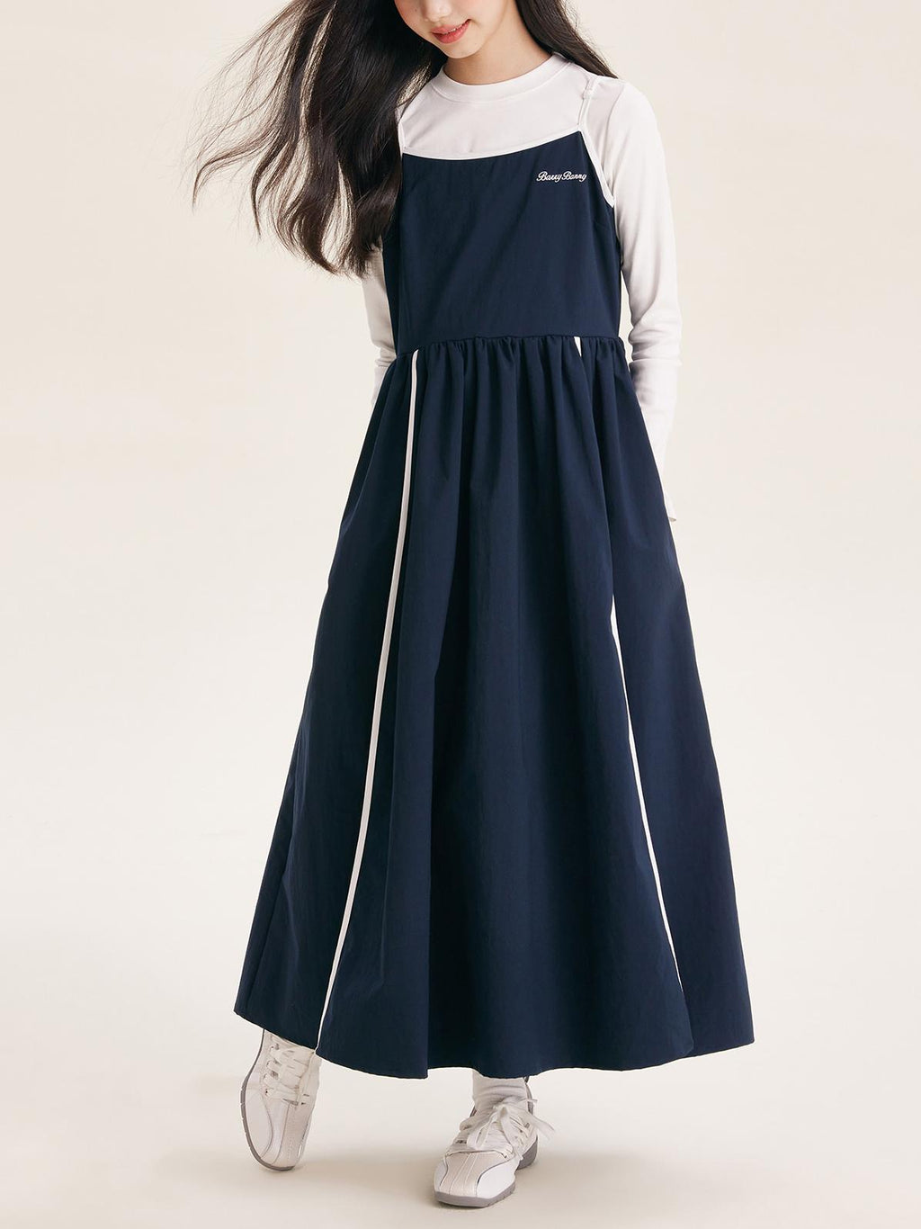 Girls' Sleeveless Dress with White Stripes