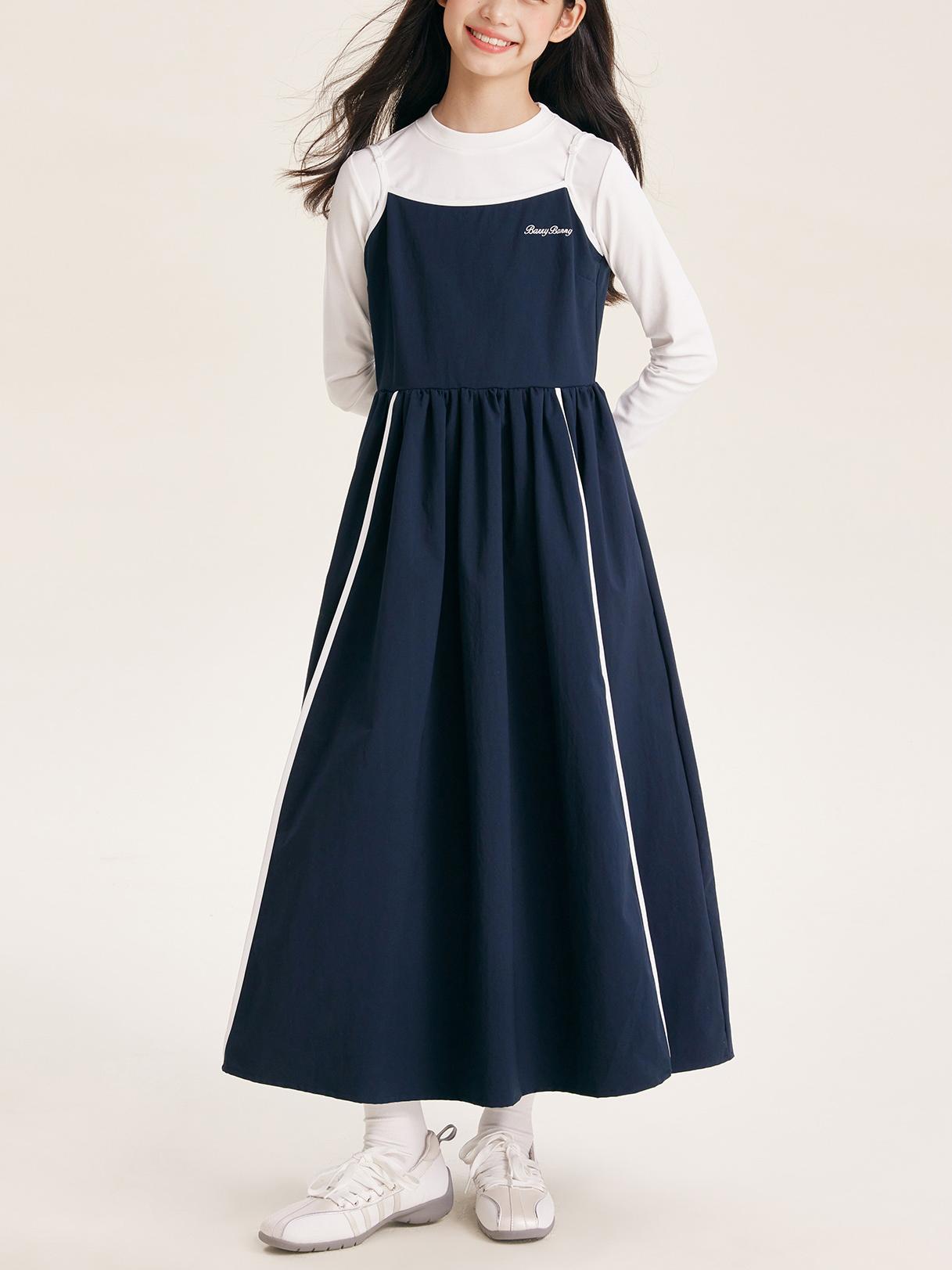 Girls' Sleeveless Dress with White Stripes