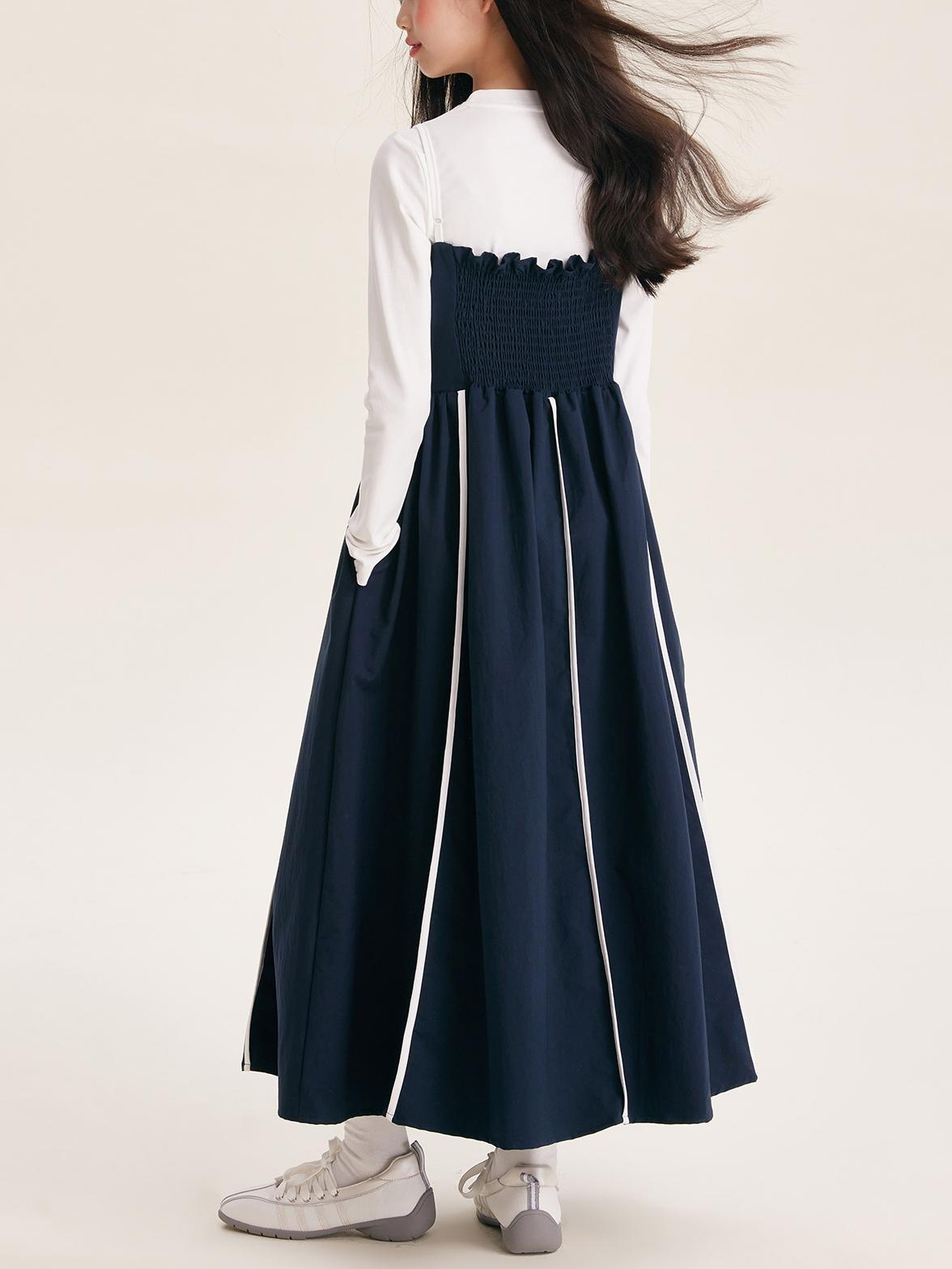 Girls' Sleeveless Dress with White Stripes