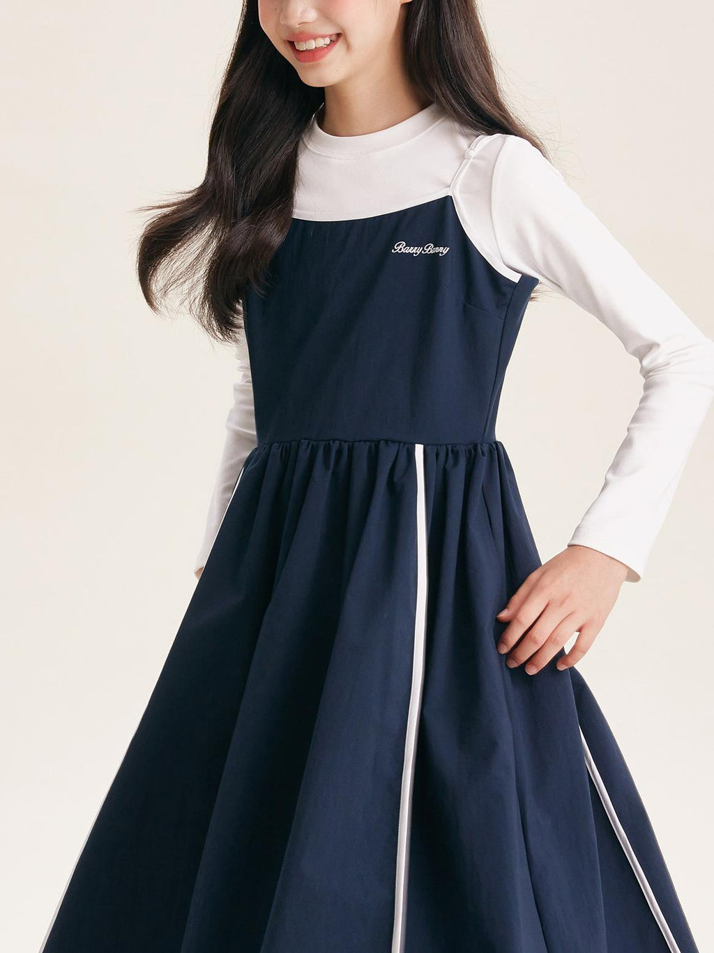Girls' Sleeveless Dress with White Stripes