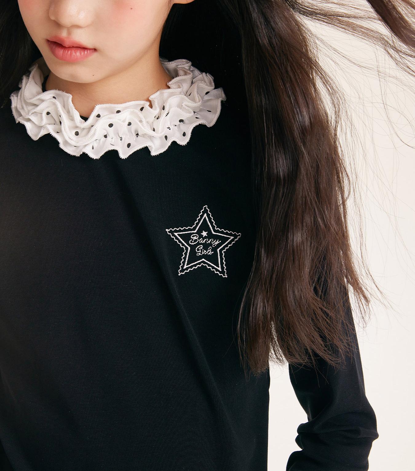 Girls Ruffle Collar Long Sleeve Cotton Blend Top