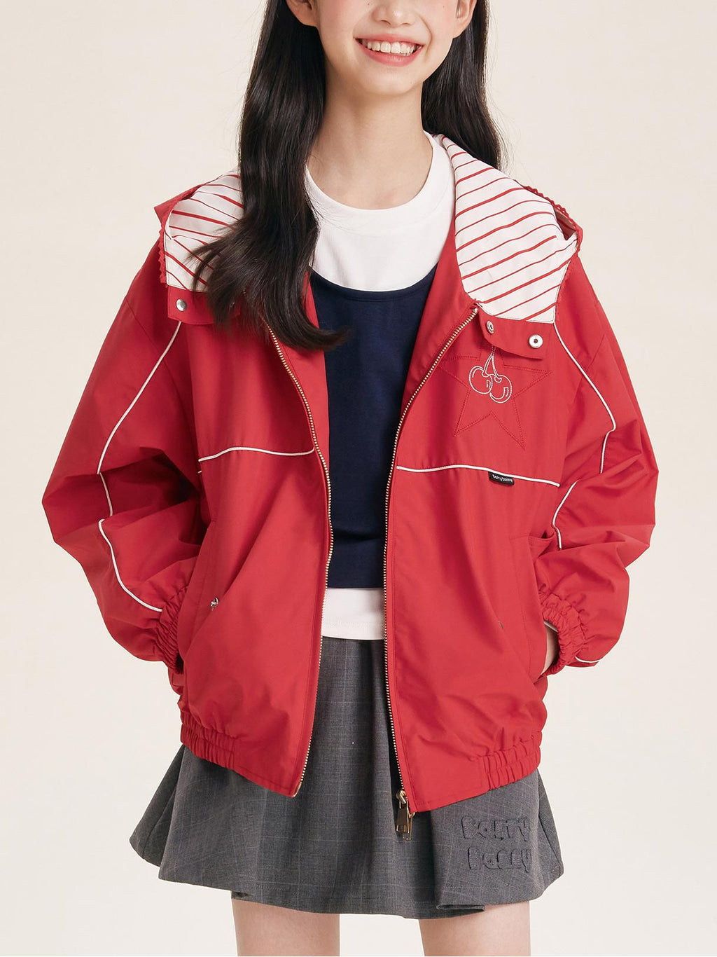Casual Zip-Up Jacket for Kids with Striped Hood
