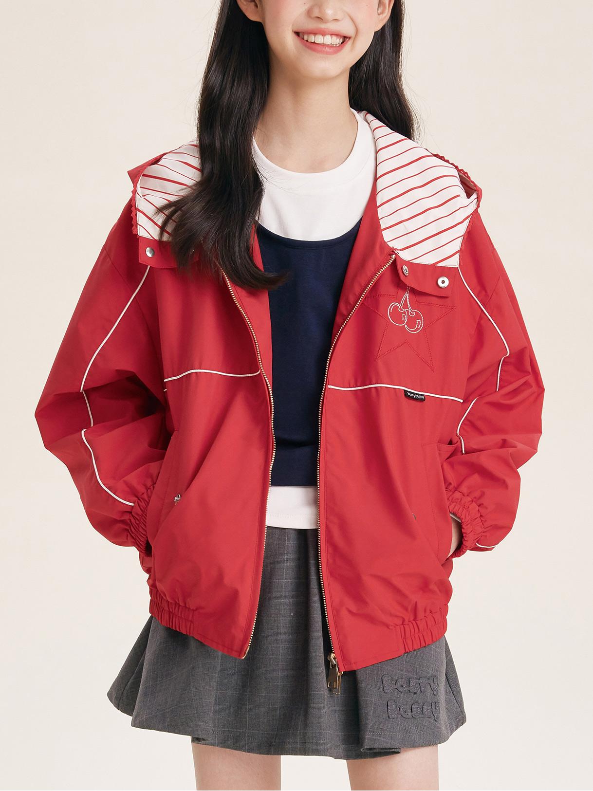 Casual Zip-Up Jacket for Kids with Striped Hood