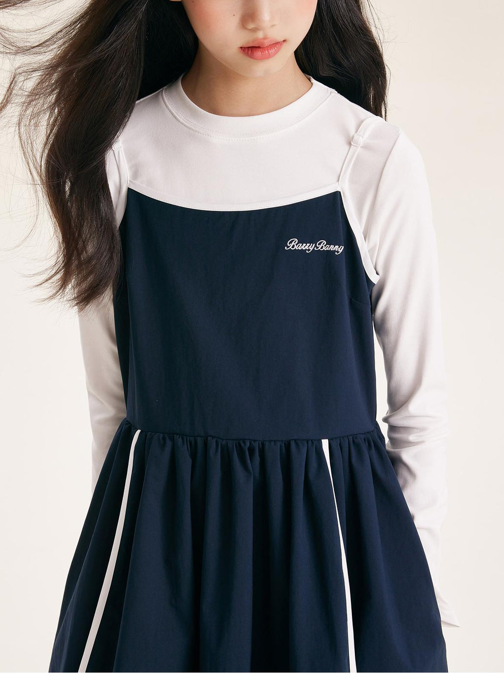 Girls' Sleeveless Dress with White Stripes