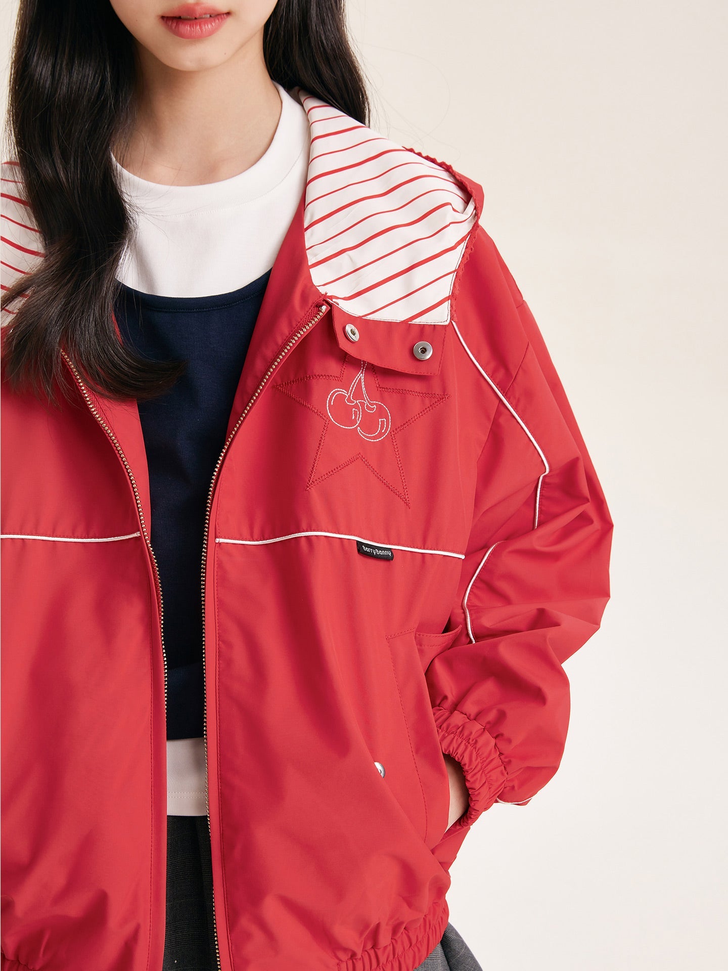 Casual Zip-Up Jacket for Kids with Striped Hood