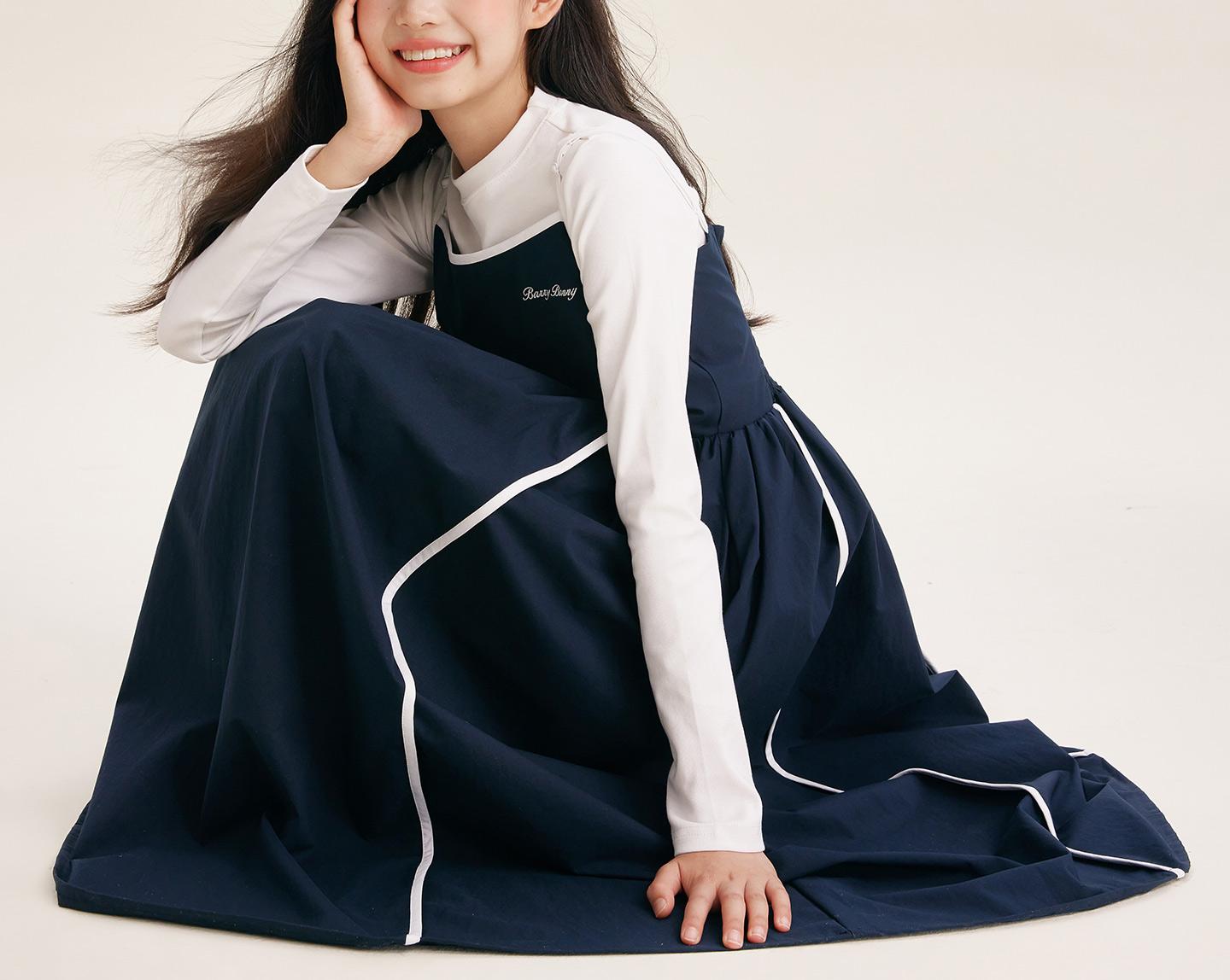 Girls' Sleeveless Dress with White Stripes