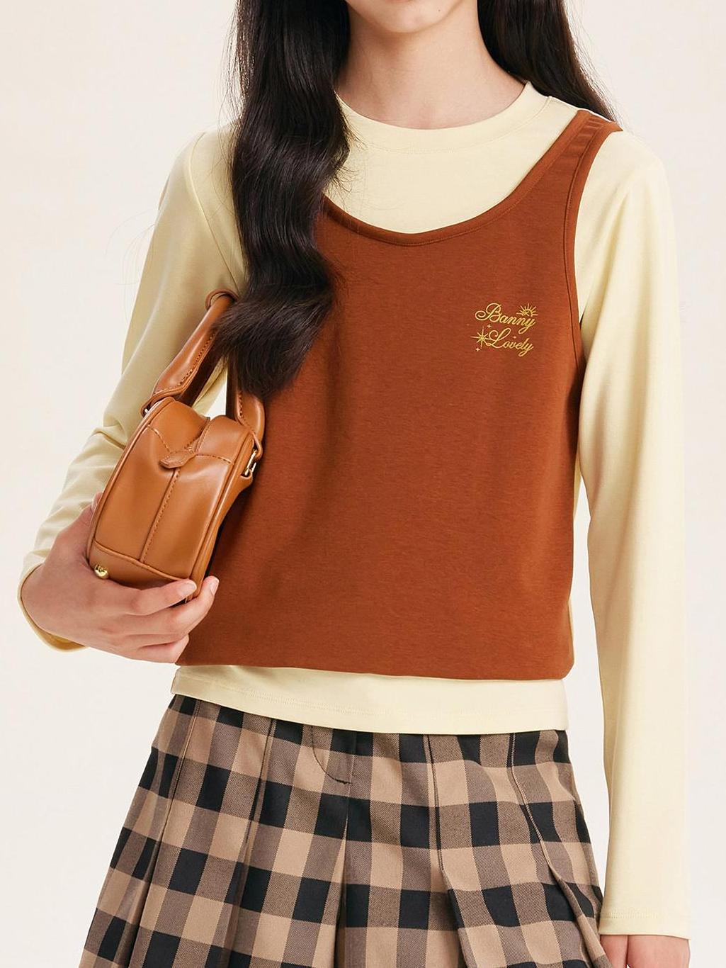 Girls Layered Look Long Sleeve Top Faux Two Piece