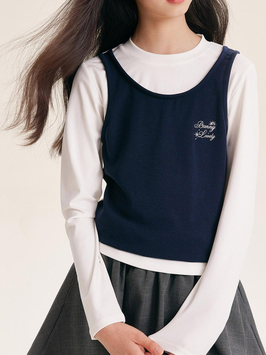 Girls Layered Look Long Sleeve Top Faux Two Piece