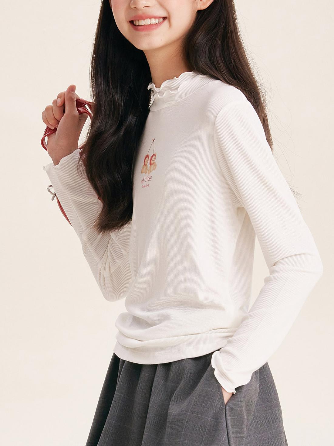Ribbed Mock Neck Graphic T-Shirt for Girls – Casual & Trendy