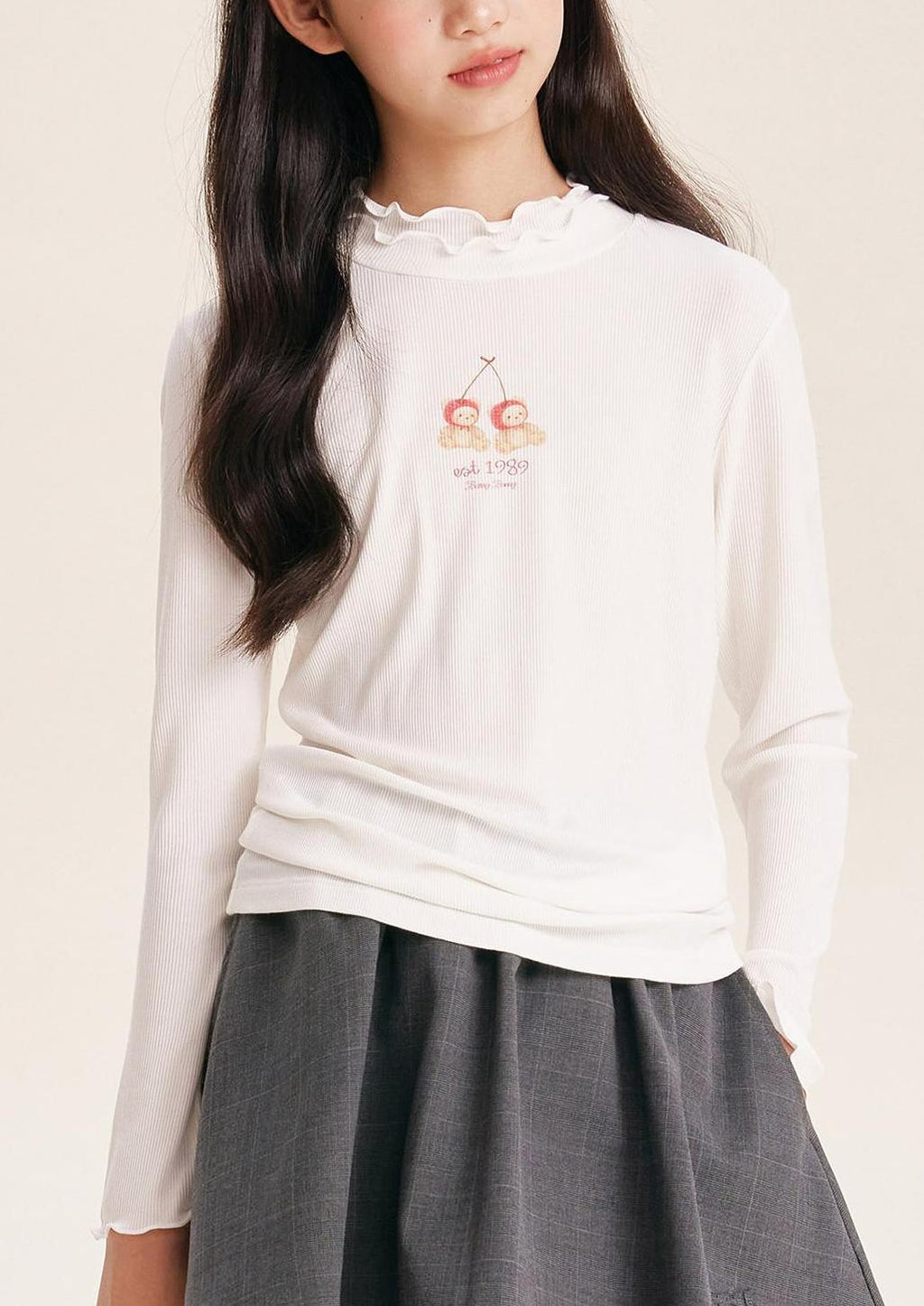 Ribbed Mock Neck Graphic T-Shirt for Girls – Casual & Trendy