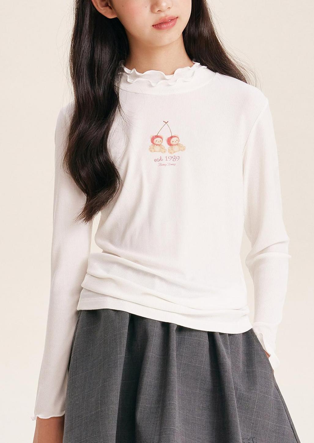 Ribbed Mock Neck Graphic T-Shirt for Girls – Casual & Trendy