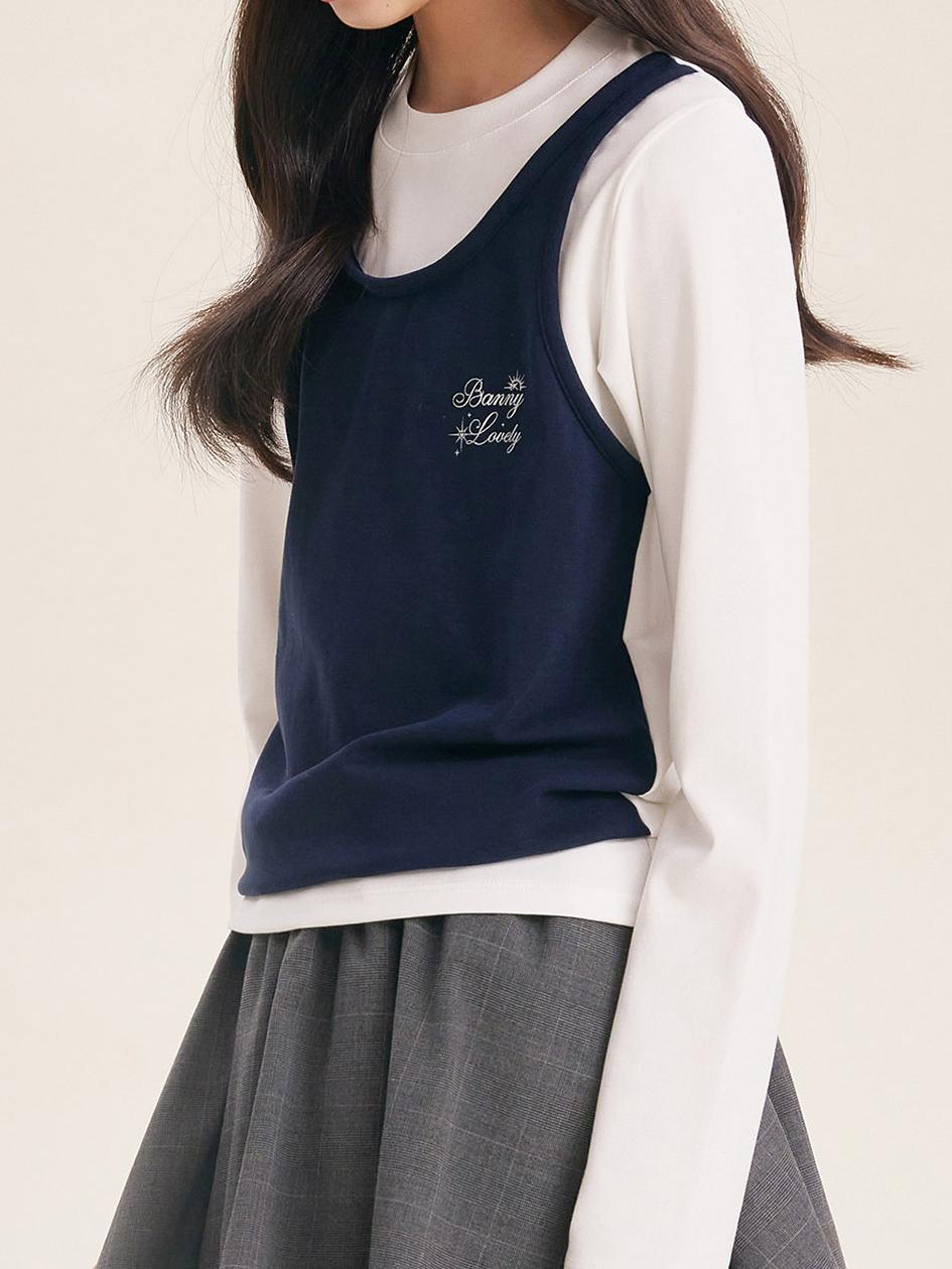 Girls Layered Look Long Sleeve Top Faux Two Piece