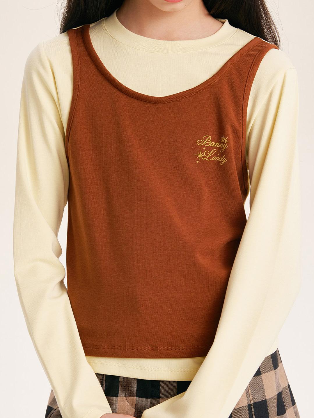 Girls Layered Look Long Sleeve Top Faux Two Piece