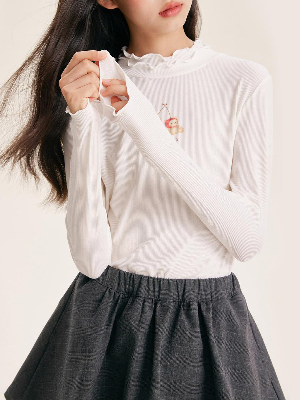 Ribbed Mock Neck Graphic T-Shirt for Girls – Casual & Trendy
