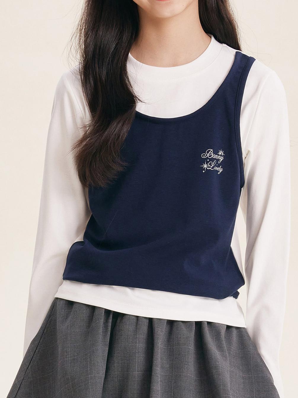 Girls Layered Look Long Sleeve Top Faux Two Piece