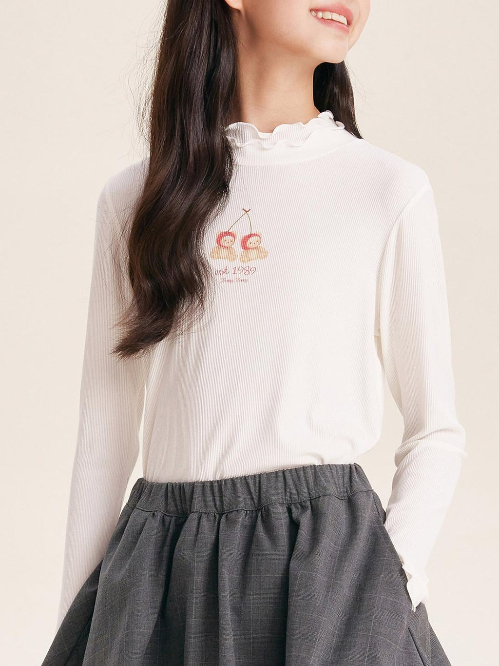 Ribbed Mock Neck Graphic T-Shirt for Girls – Casual & Trendy