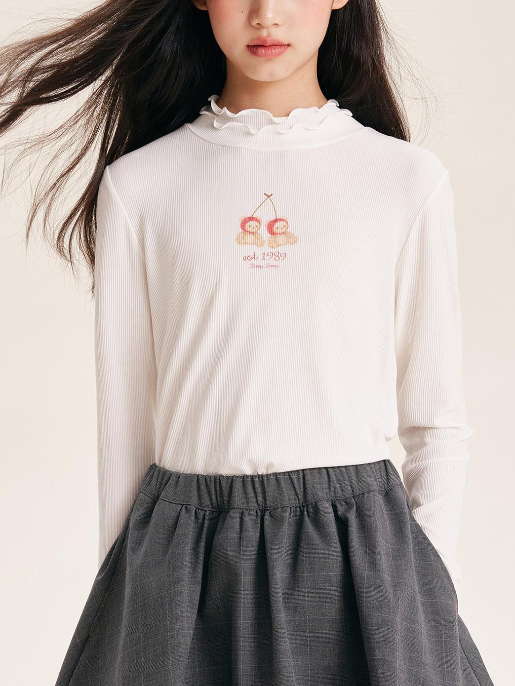 Ribbed Mock Neck Graphic T-Shirt for Girls – Casual & Trendy