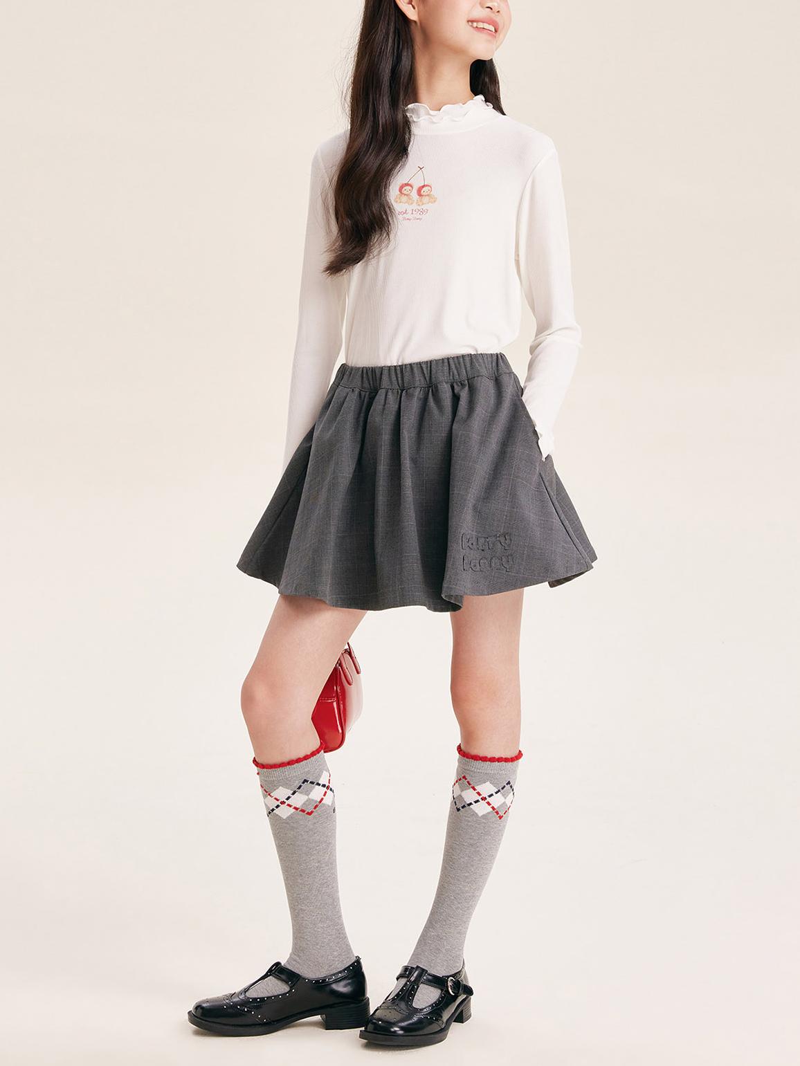 Ribbed Mock Neck Graphic T-Shirt for Girls – Casual & Trendy