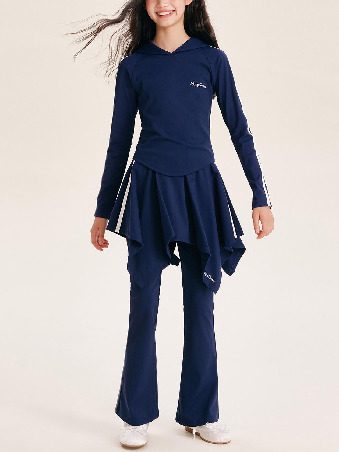 Stylish Hooded Athletic Set for Girls – Flared Skirt & Pants Set