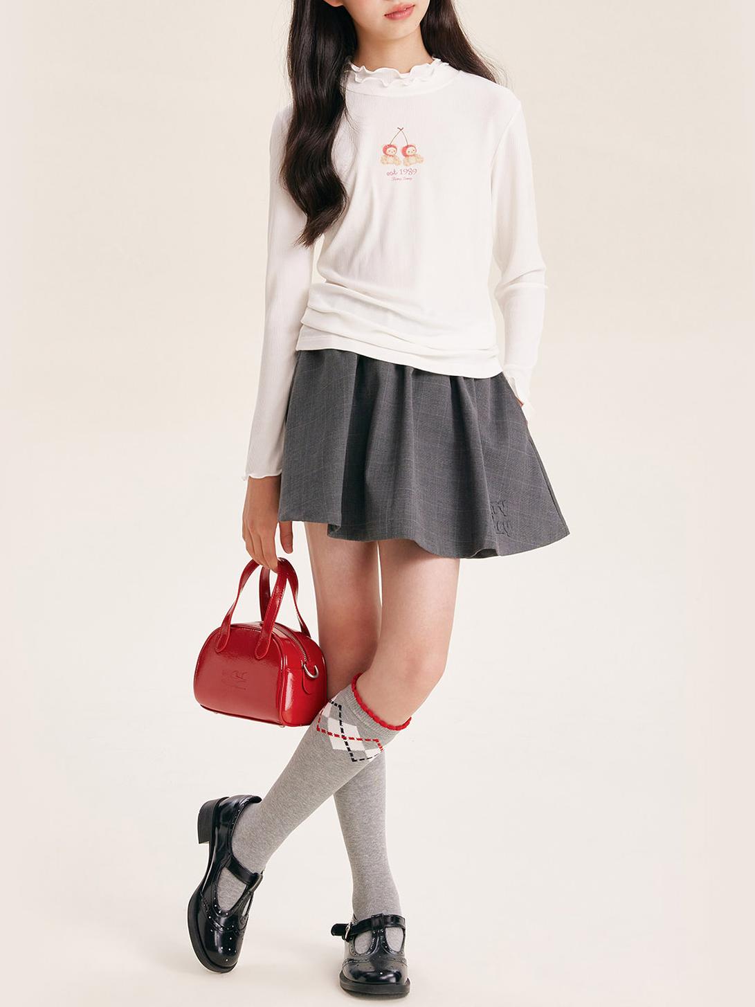 Ribbed Mock Neck Graphic T-Shirt for Girls – Casual & Trendy