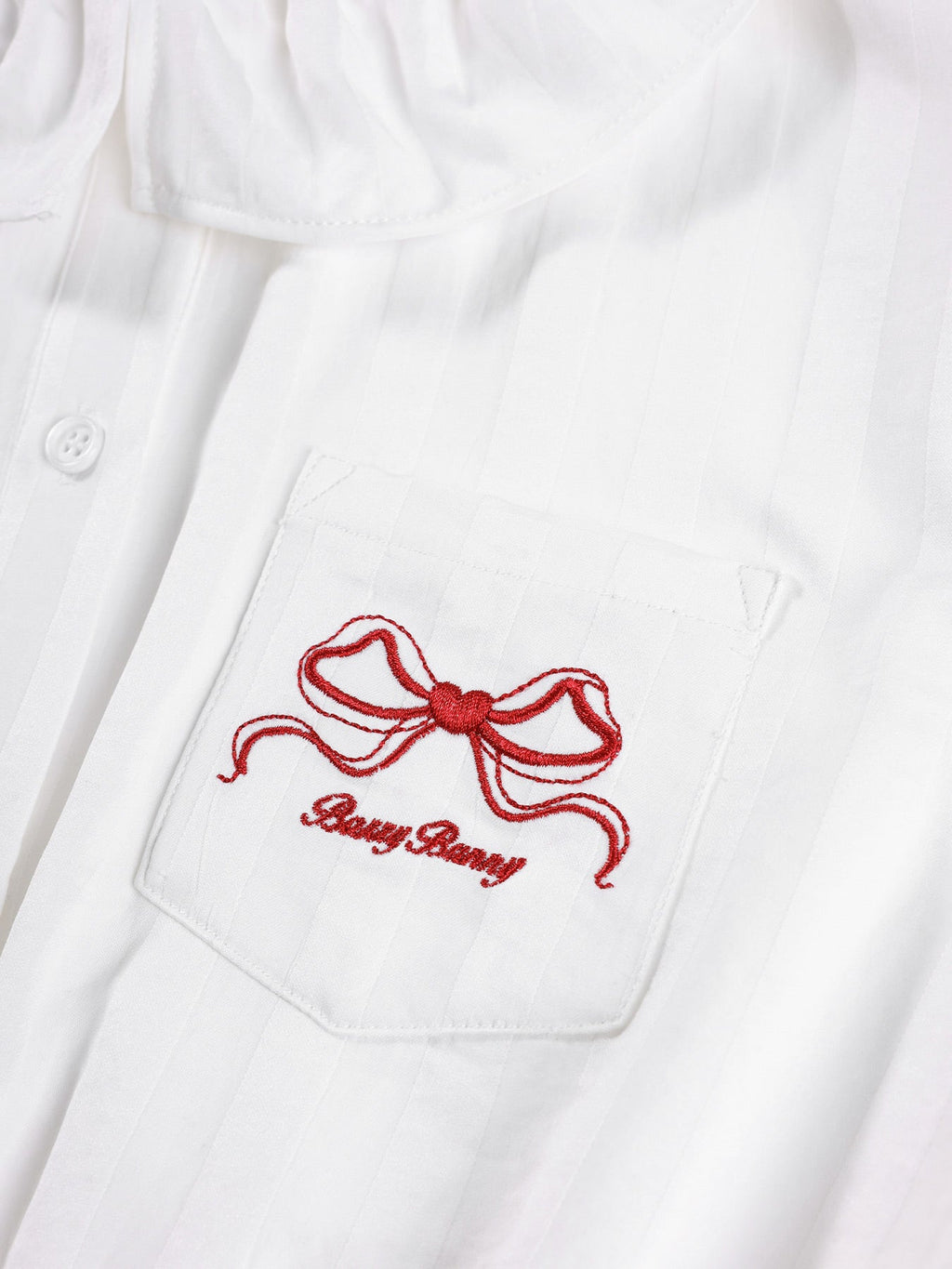 Girls' Cute Ruffle Collar Blouse with Embroidered Bow Detail