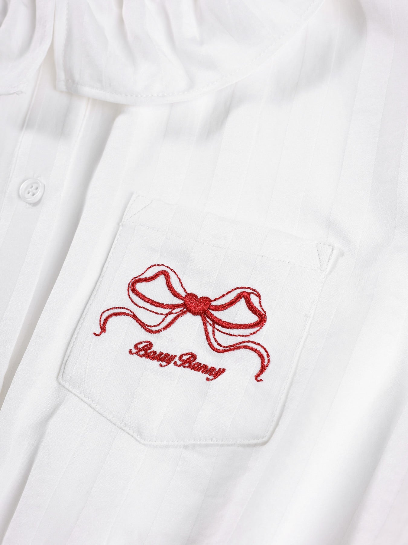 Girls' Cute Ruffle Collar Blouse with Embroidered Bow Detail