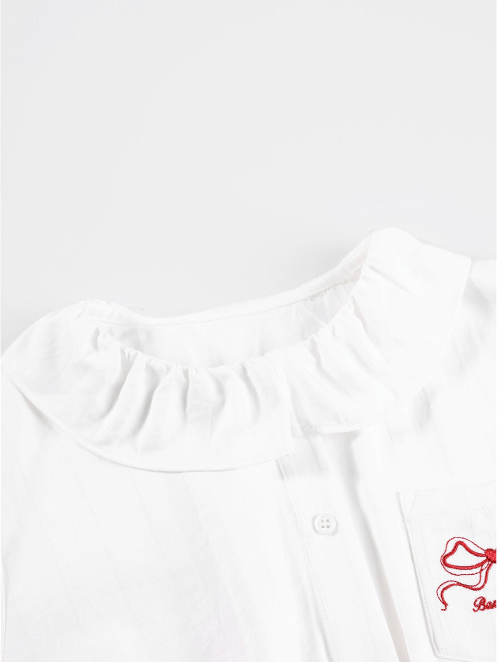 Girls' Cute Ruffle Collar Blouse with Embroidered Bow Detail