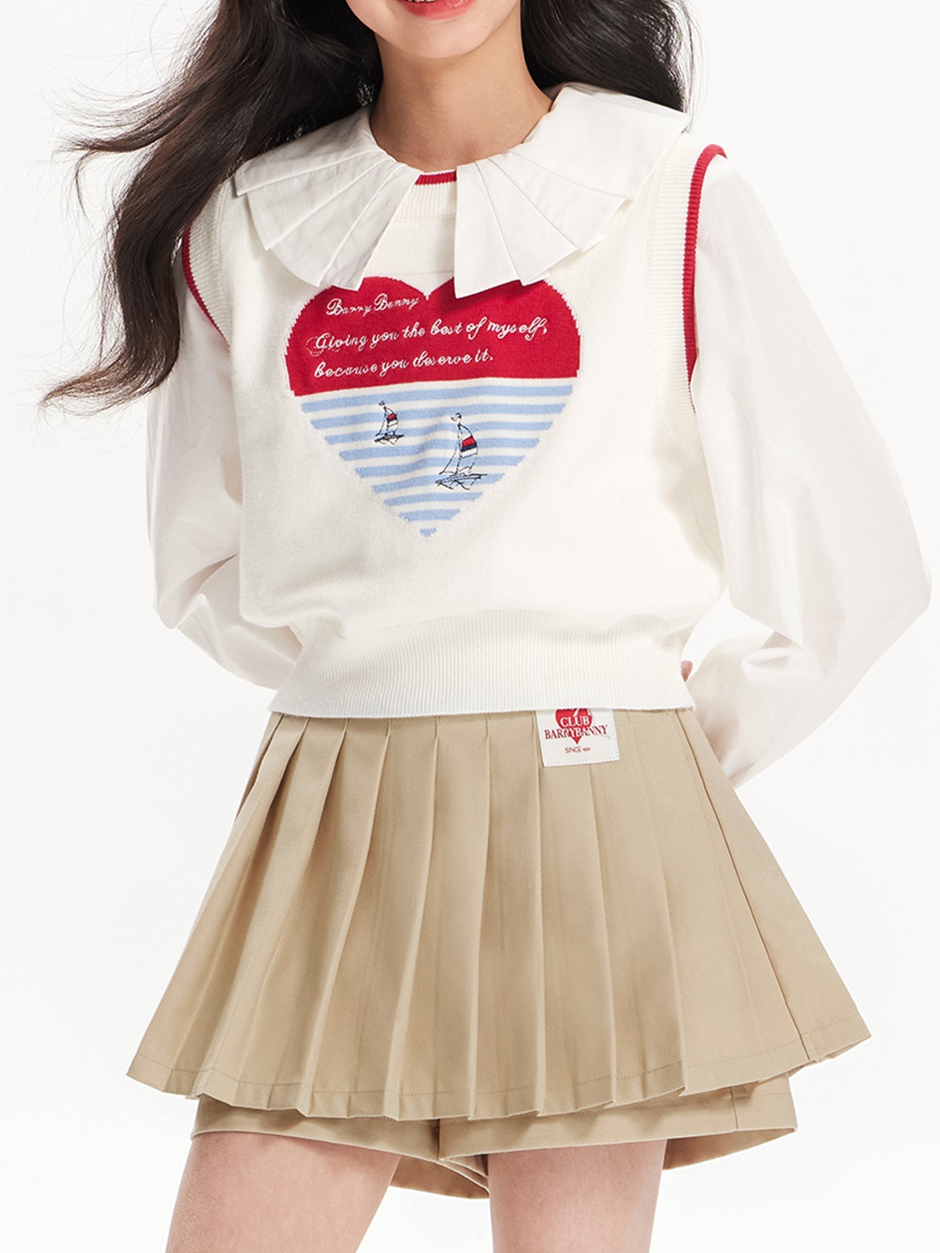 Girls Pleated Skirt with Logo Embroidery Safety Shorts