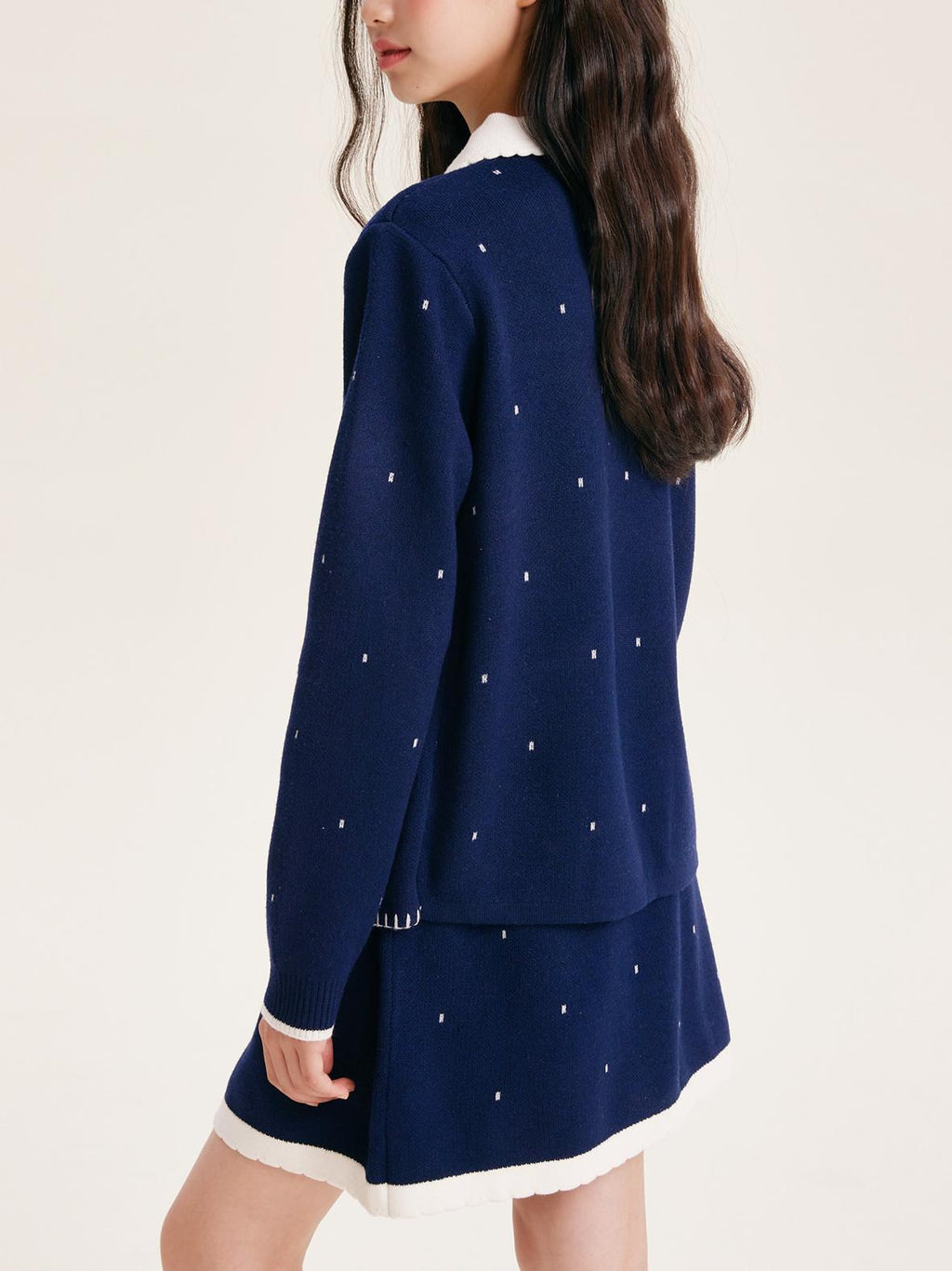Girls Navy Knit Set with Peter Pan Collar