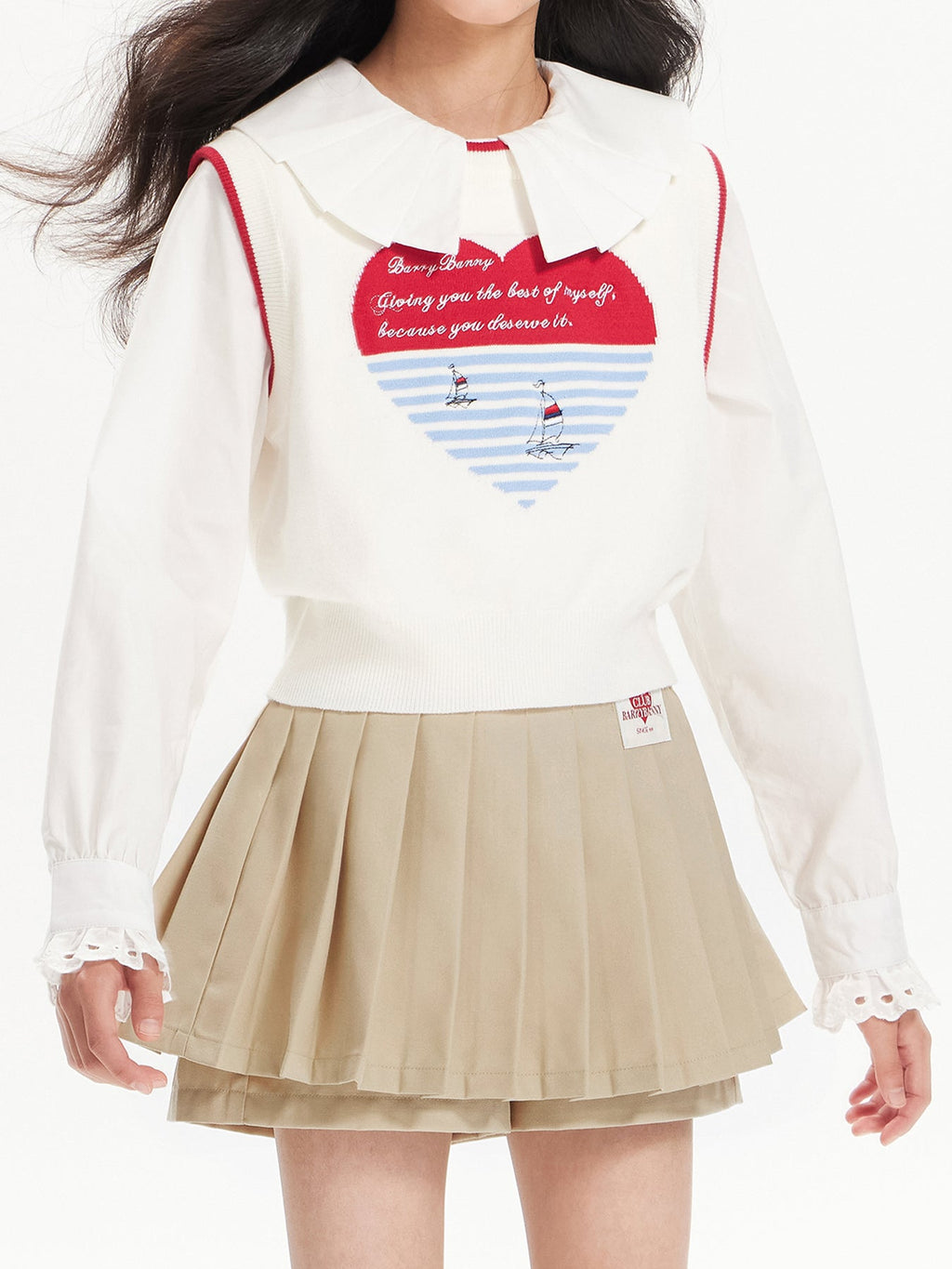 Girls Pleated Skirt with Logo Embroidery Safety Shorts