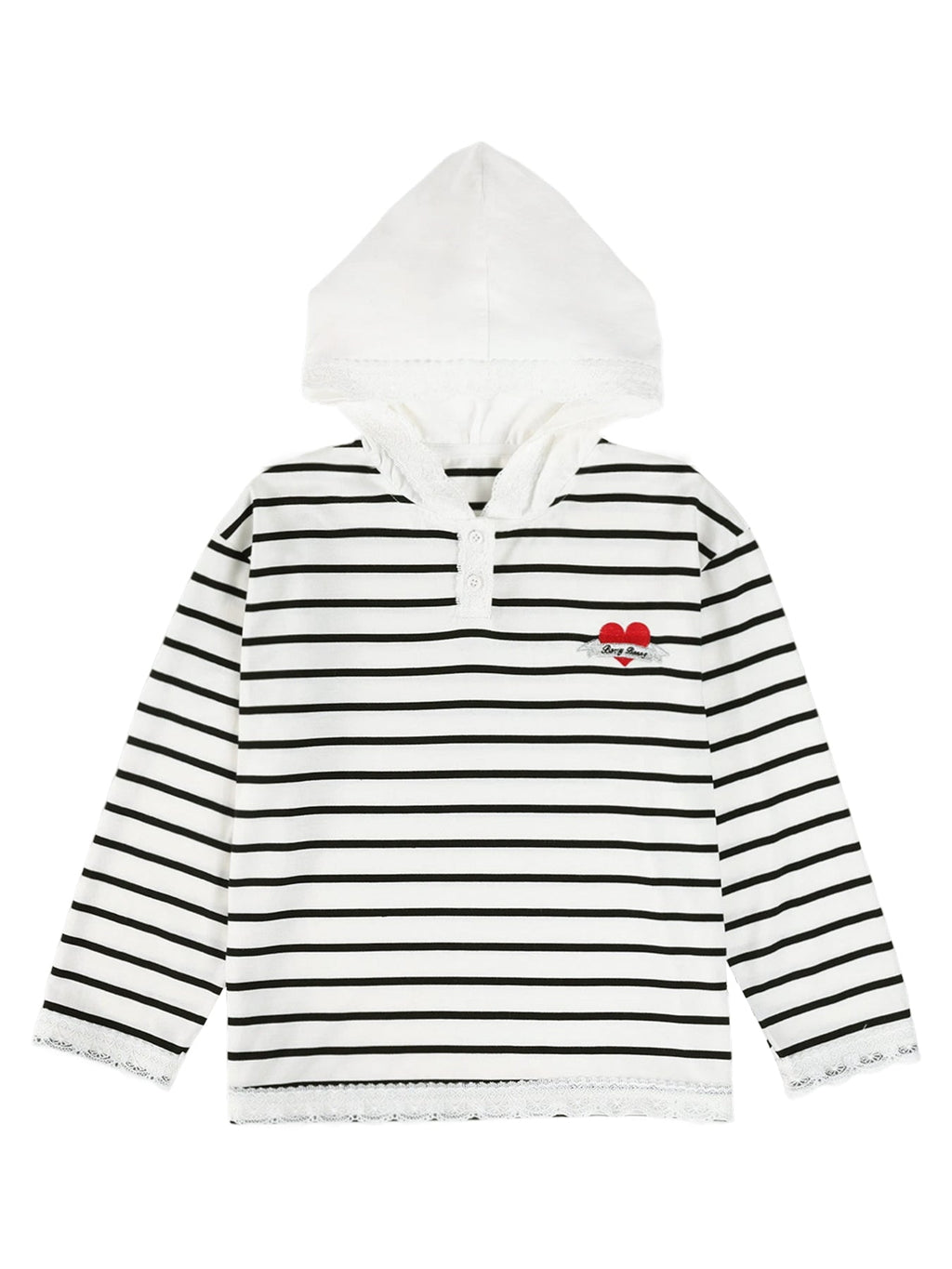 Heart Striped Hoodie with Lace Detail - Girls' Classic T-Shirt